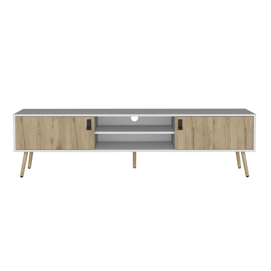 71" White And Beige Enclosed And Open Storage TV Stand