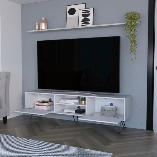71" White Cabinet Open And Enclosed Storage TV Stand