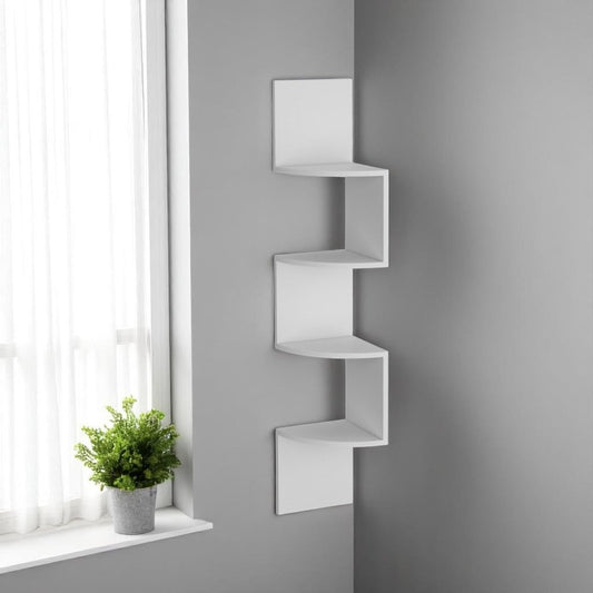 52" White Wood Wall Mounted Corner Shelf