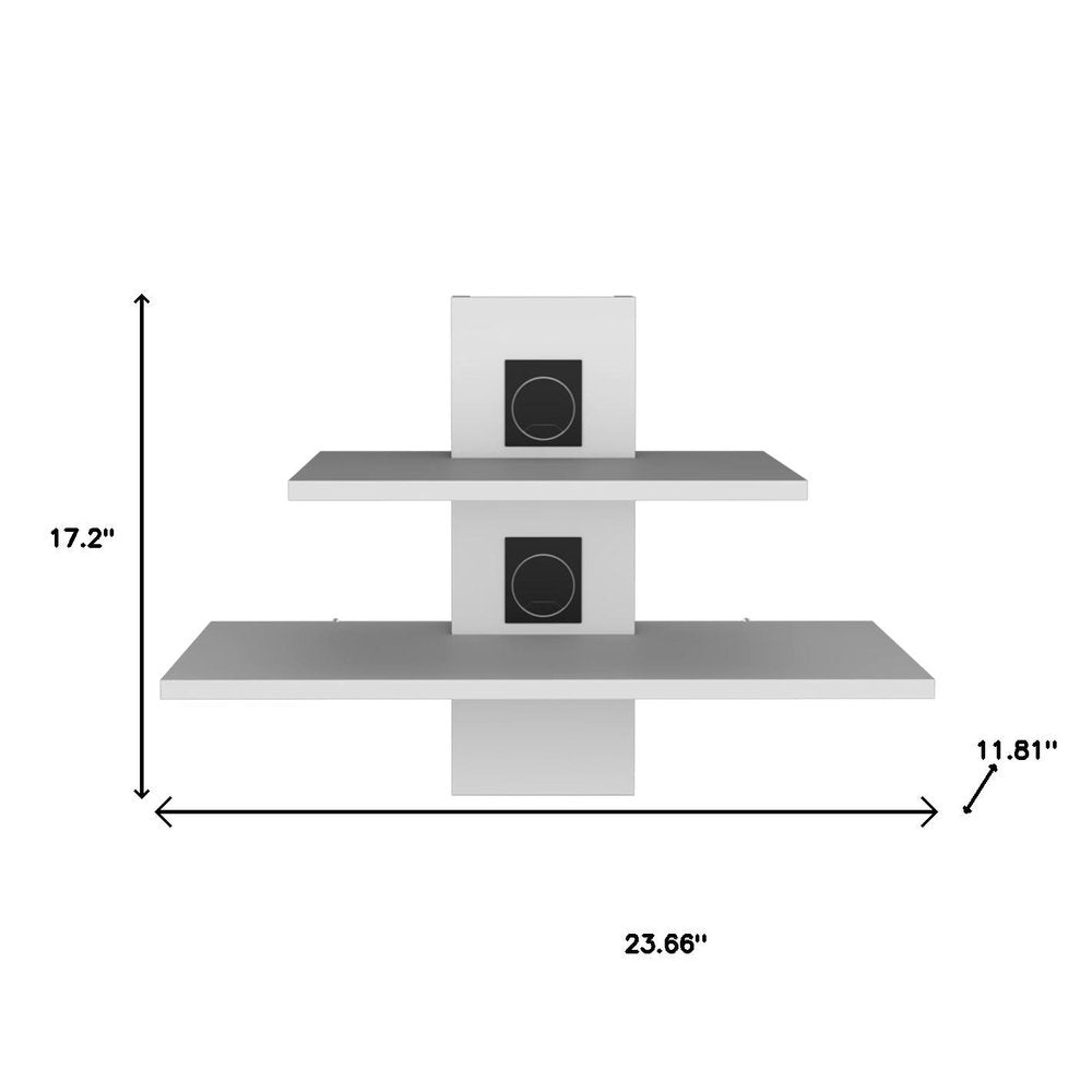 24" White Wood Wall Mounted Tiered Shelf