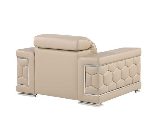 47" Beige and Silver Genuine Leather Club Chair