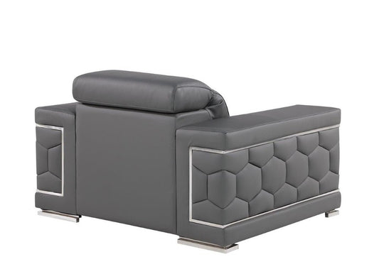 47" Granite Gray And Silver Genuine Leather Club Chair