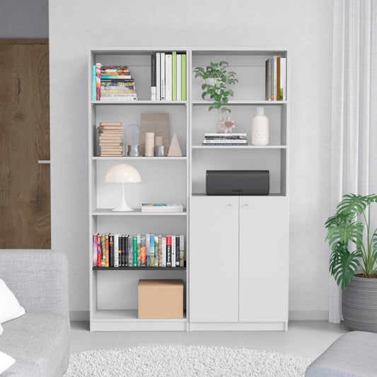 Set of Two White Wood Five Tier Modular Bookcase with Two Doors