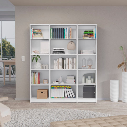 Set of Three White Wood Five Tier Modular Bookcase