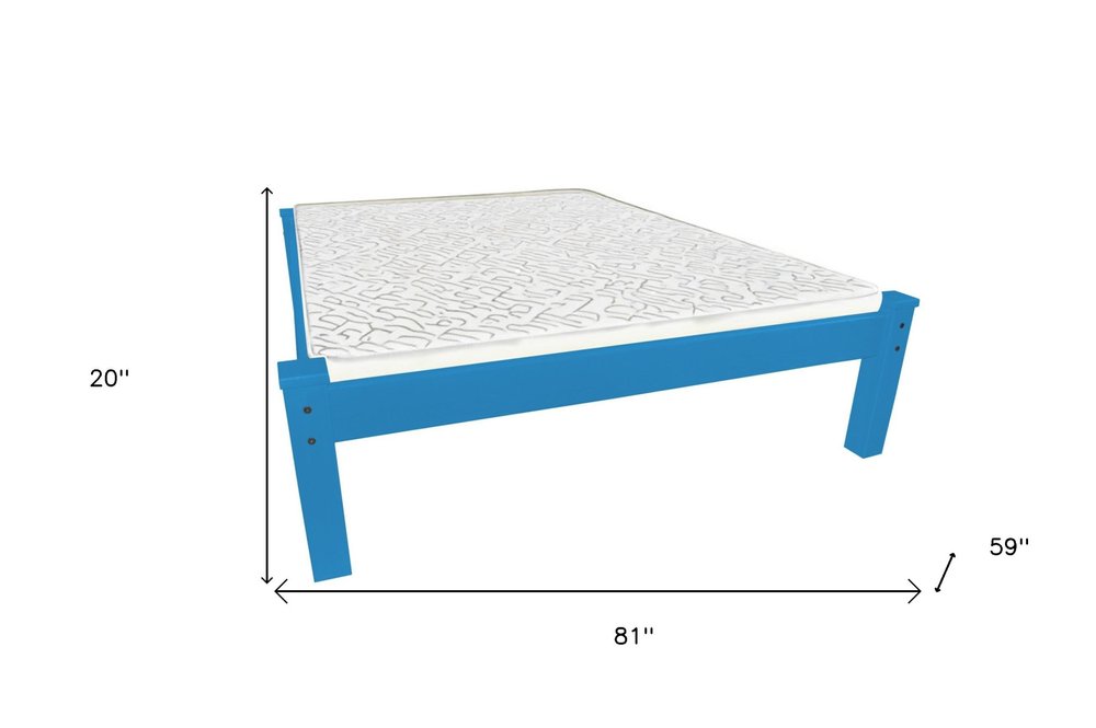 Caribbean Blue Solid Wood Full Bed Frame