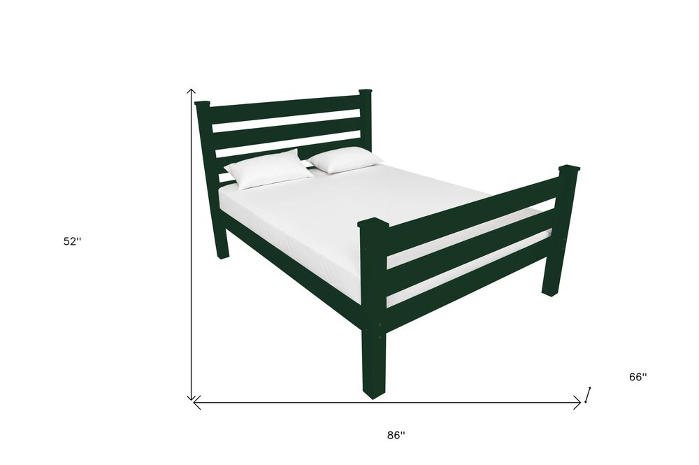 Dark Green Solid Wood Queen Bed Frame