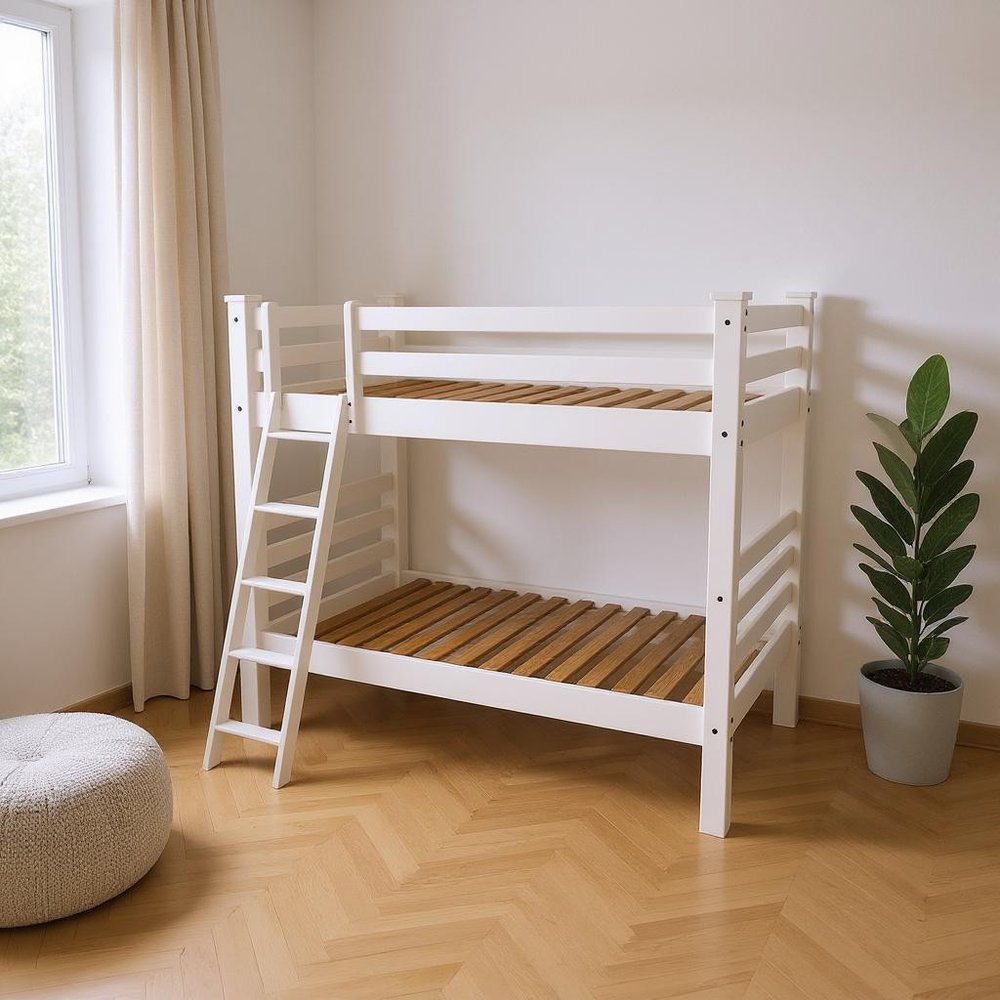 White Full Traditional Solid Wood Bunk Bed