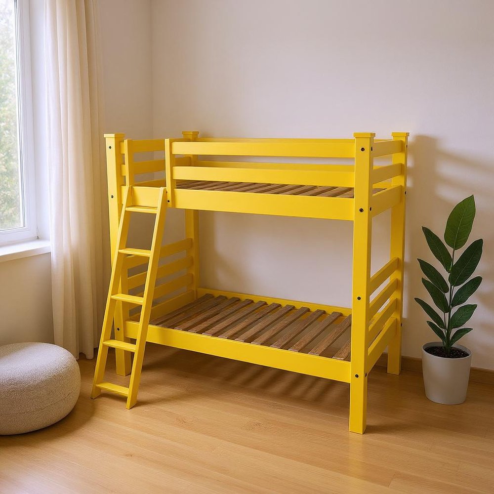 Yellow Queen Traditional Solid Wood Bunk Bed