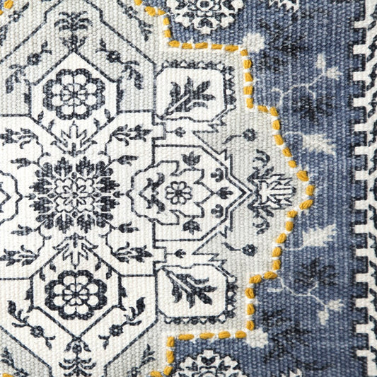 26" X 49" Blue And White Flower Floral Cotton Macrame Hanging Tapestry