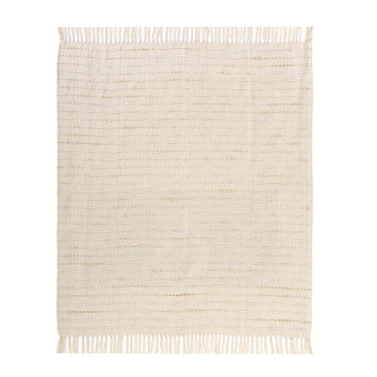 50" X 60" White And Brown Cotton Blend Woven Striped Throw Blanket with Fringe