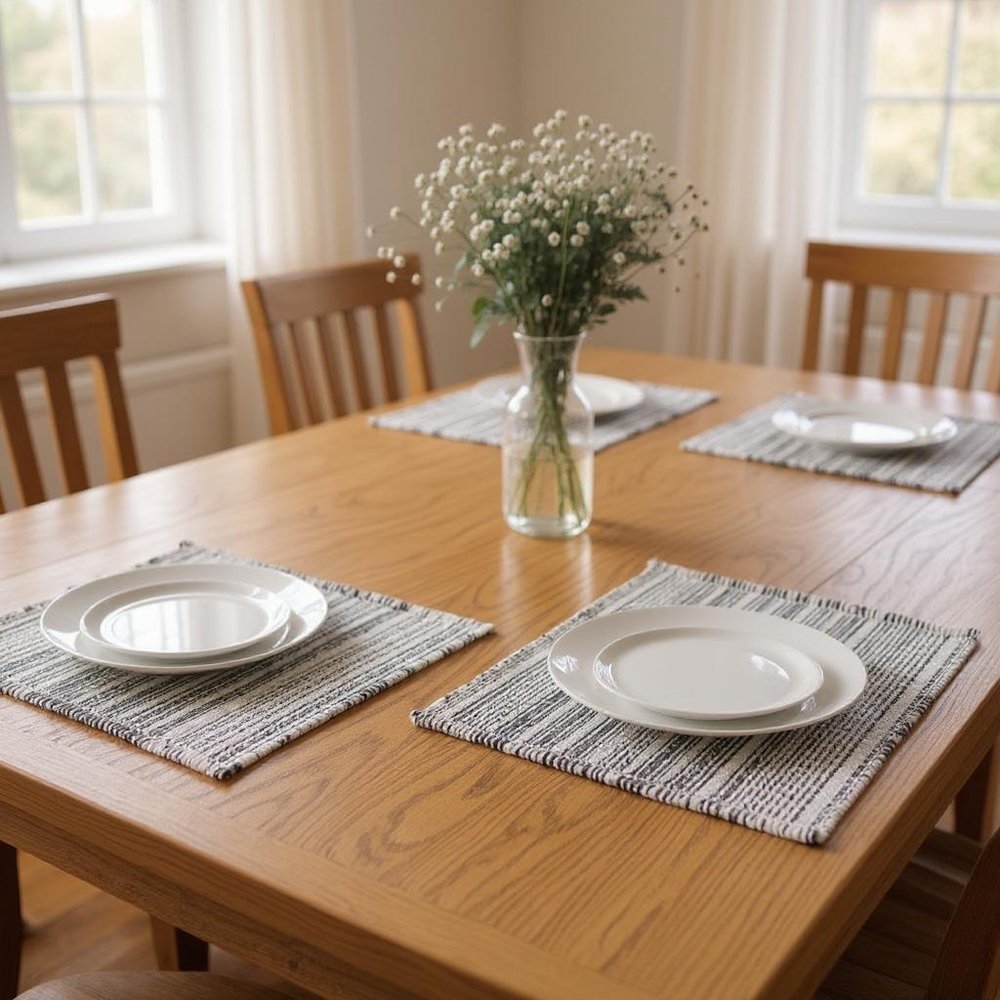 19" Set of Four Black And White Striped Cotton Placemats