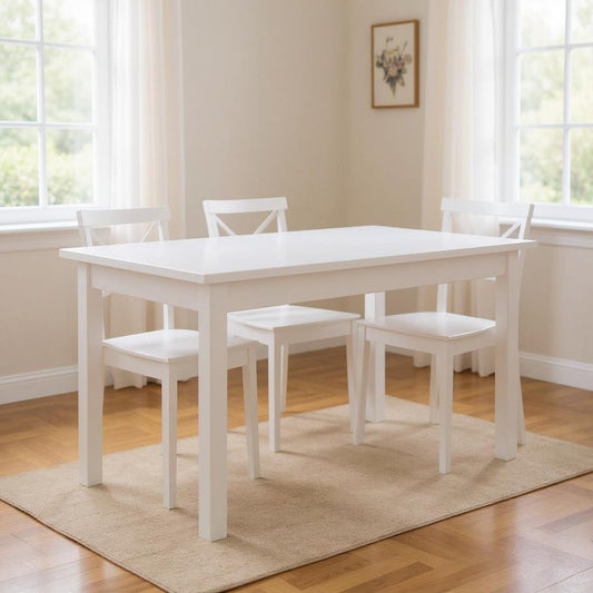 60" White Solid Wood Dining Table