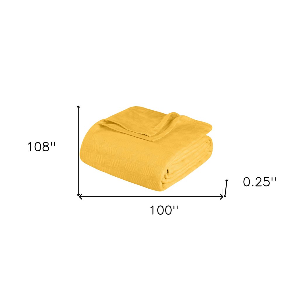 California King Gold Cotton Basketweave Geometric Blanket