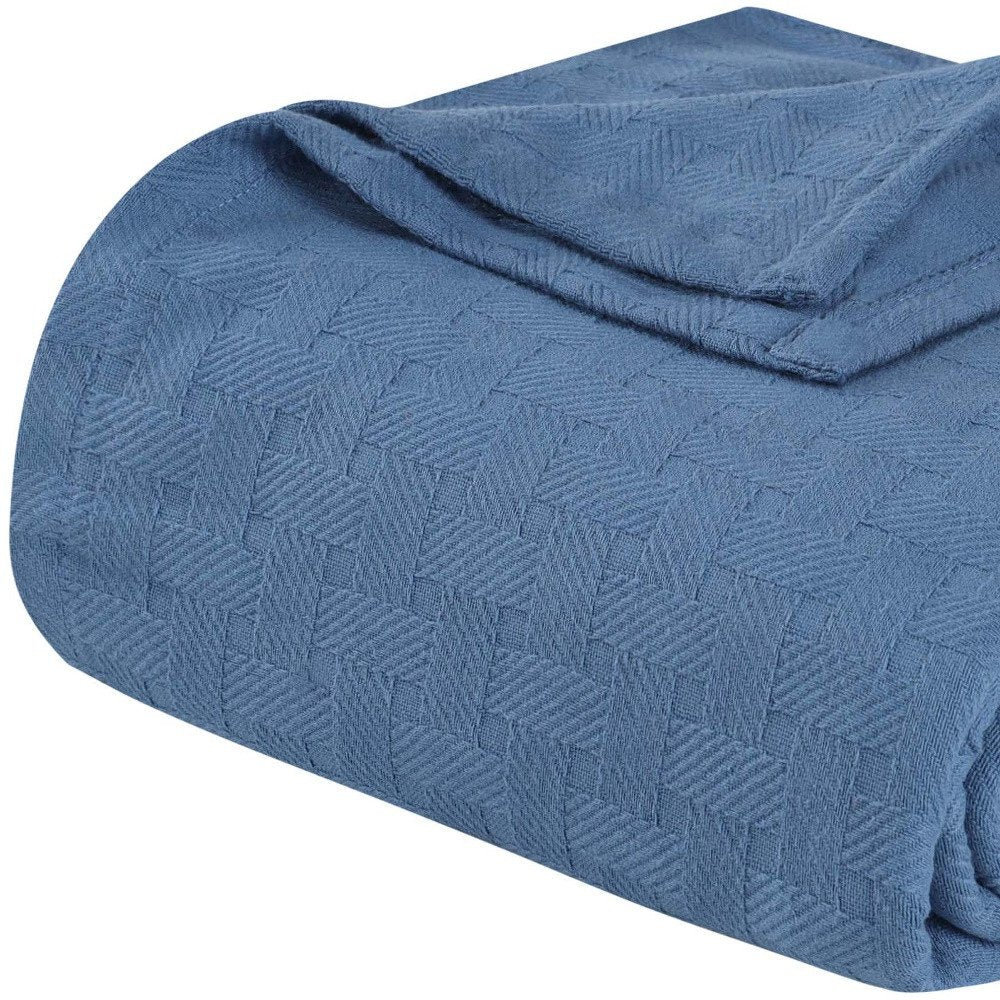 9" X 9" Denim Blue Geometric Cotton Basketweave Throw Blanket