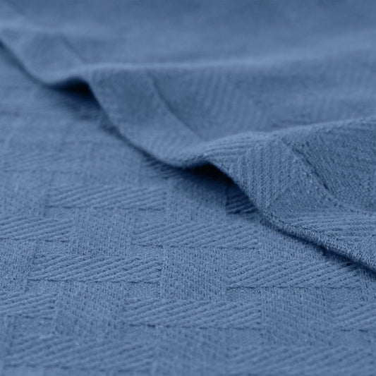 9" X 9" Denim Blue Cotton Geometric Basketweave Throw Blanket
