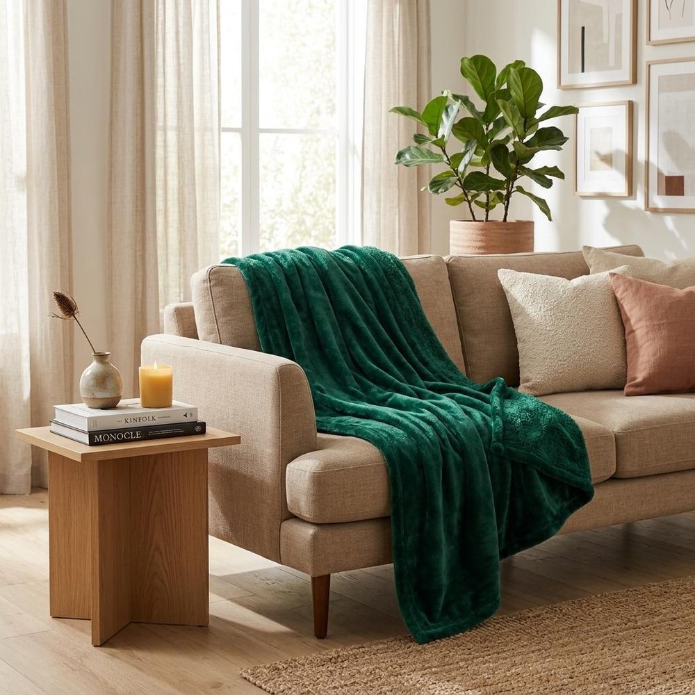 50" X 60" Hunter Green Fleece Plush Throw Blanket