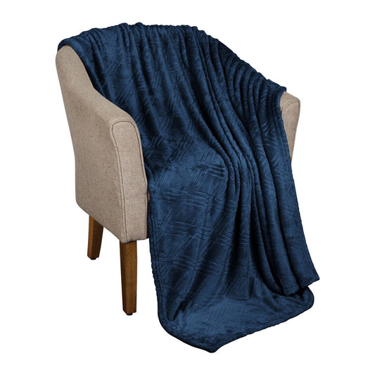 King Navy Blue Geometric Flannel Woven Plush Blanket