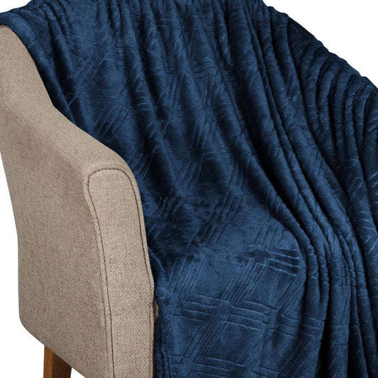 King Navy Blue Geometric Flannel Woven Plush Blanket
