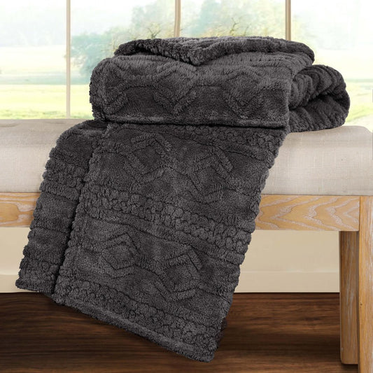 King Charcoal Fleece Knitted Plush Blanket