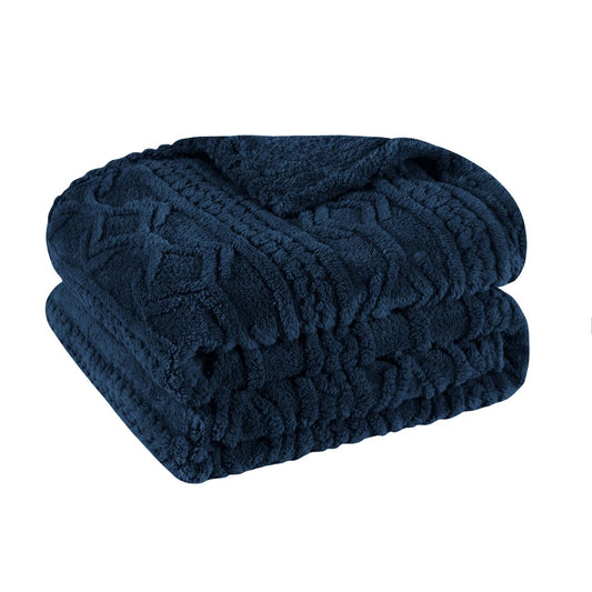 King Navy Blue Fleece Knitted Plush Blanket
