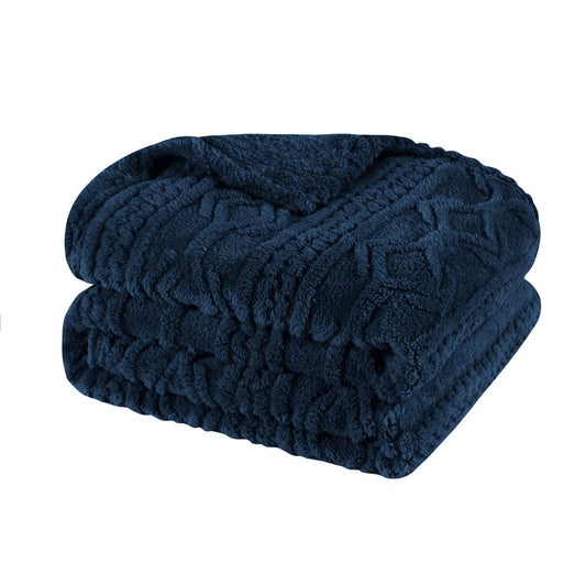 King Navy Blue Fleece Knitted Plush Blanket