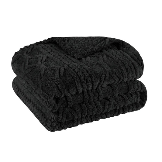 Twin Black Geometric Fleece Woven Plush Blanket