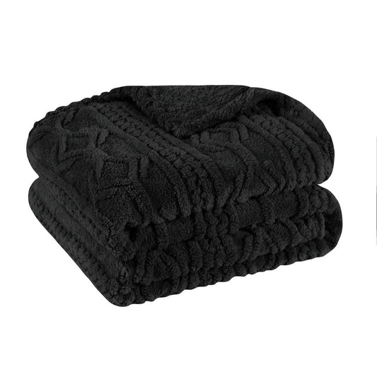 Twin Black Fleece Geometric Plush Blanket