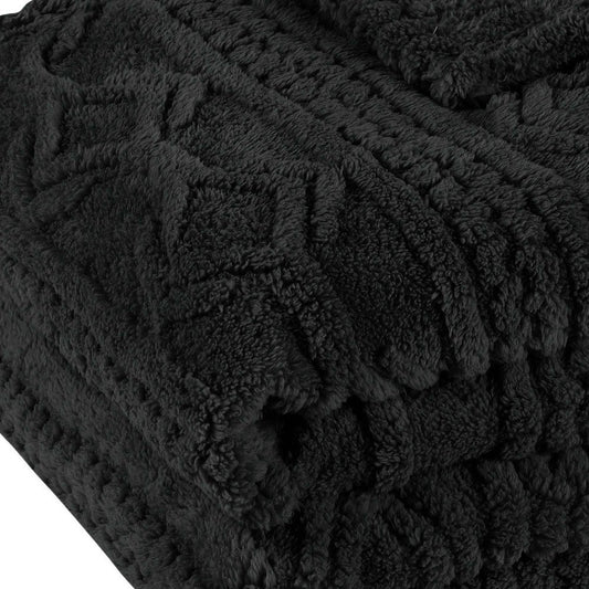 Twin Black Geometric Fleece Woven Plush Blanket