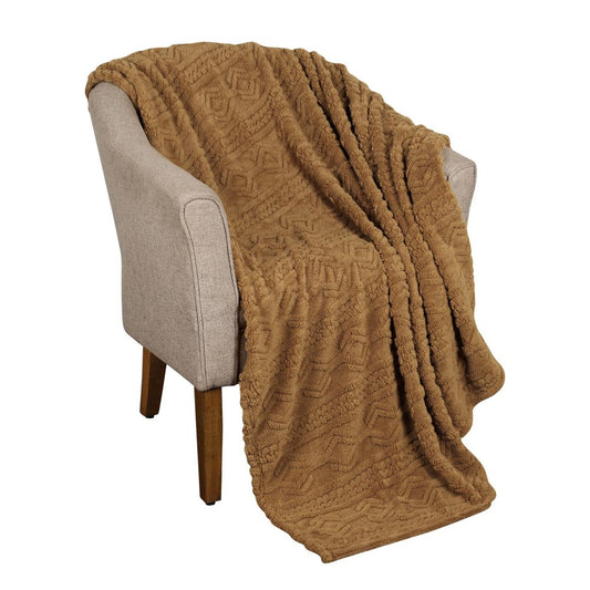Twin Camel Fleece Geometric Plush Blanket