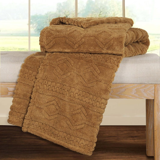 Twin Camel Fleece Geometric Plush Blanket
