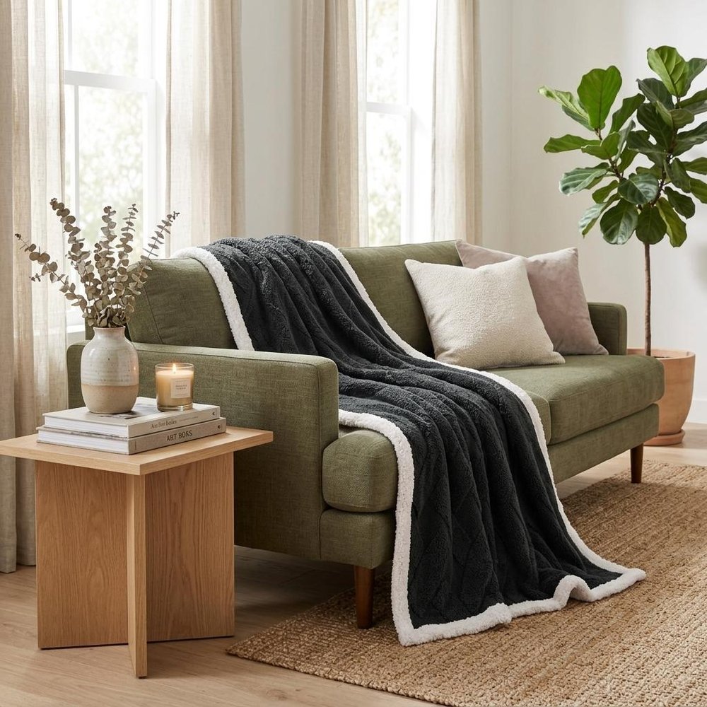 Queen Black Fleece Knitted Plush Blanket