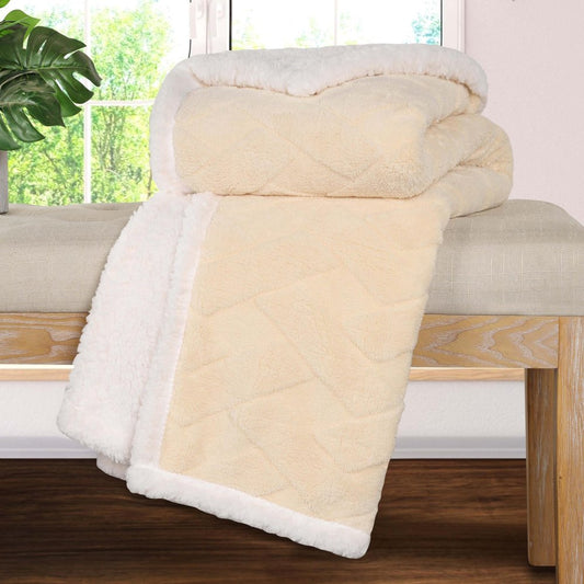 Queen Cream Fleece Geometric Plush Blanket