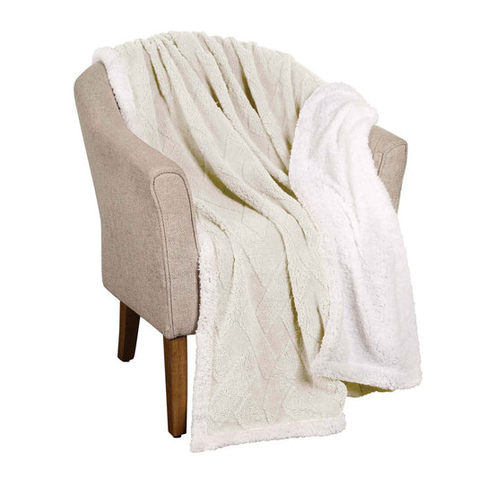 King Ivory Geometric Fleece Woven Plush Blanket