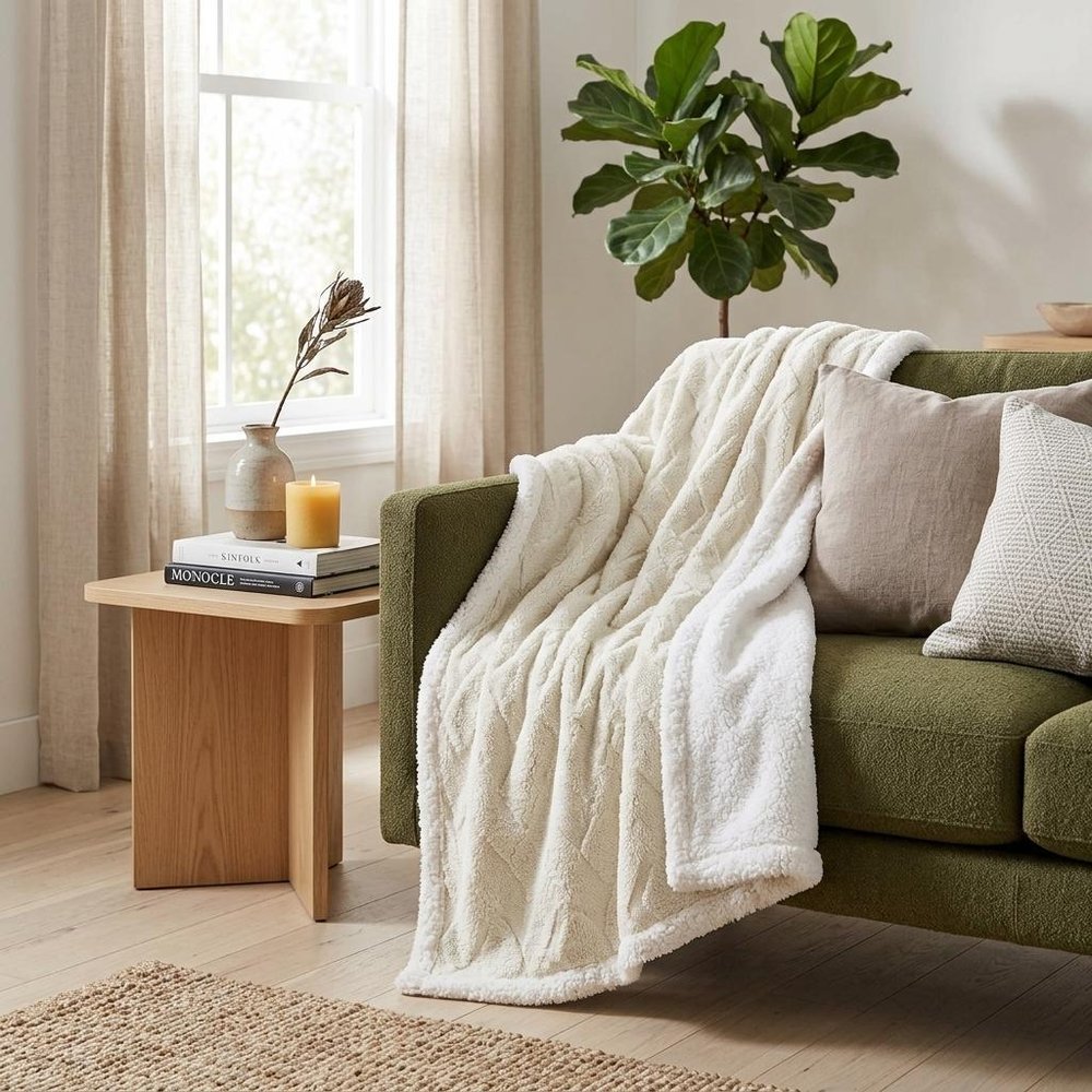 King Ivory Fleece Geometric Plush Blanket