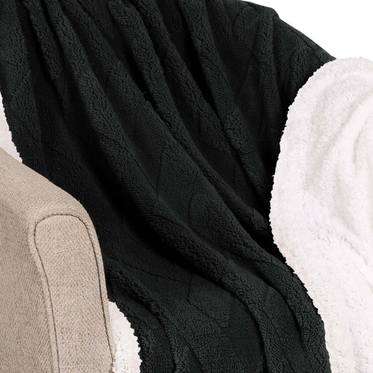 Twin Black Fleece Knitted Plush Blanket