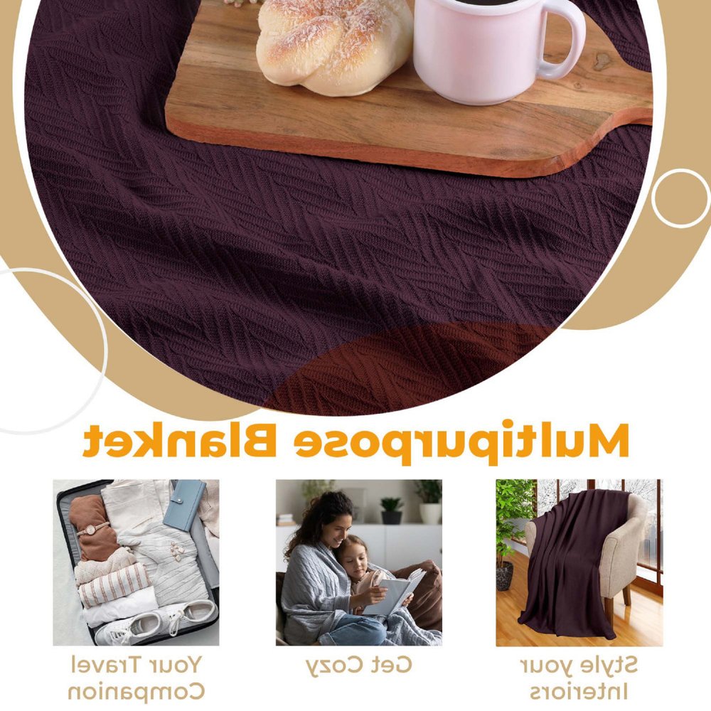 California King Plum Chevron Cotton Woven Blanket