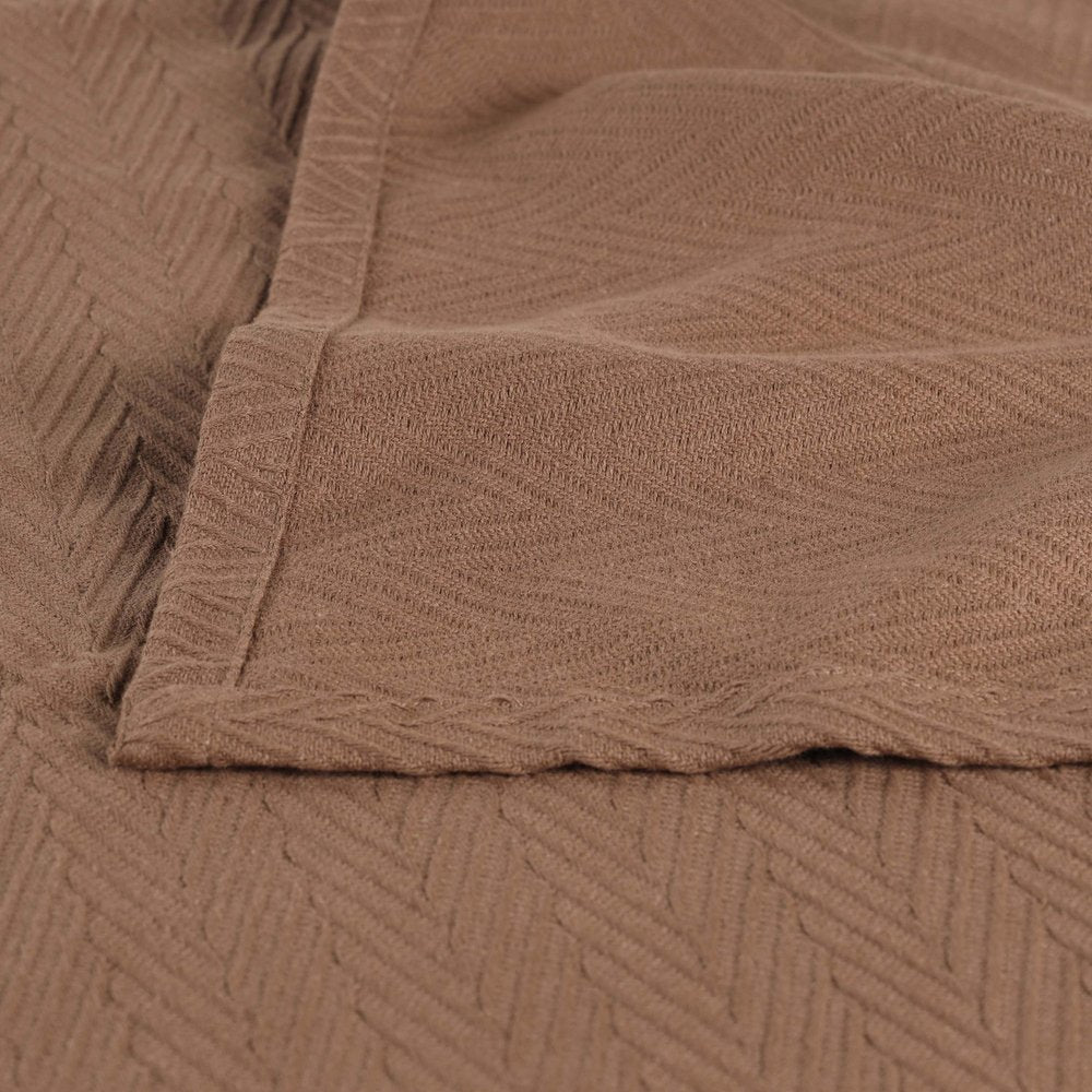 California King Taupe Cotton Woven Chevron Blanket