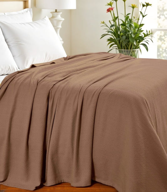 California King Taupe Cotton Woven Chevron Blanket