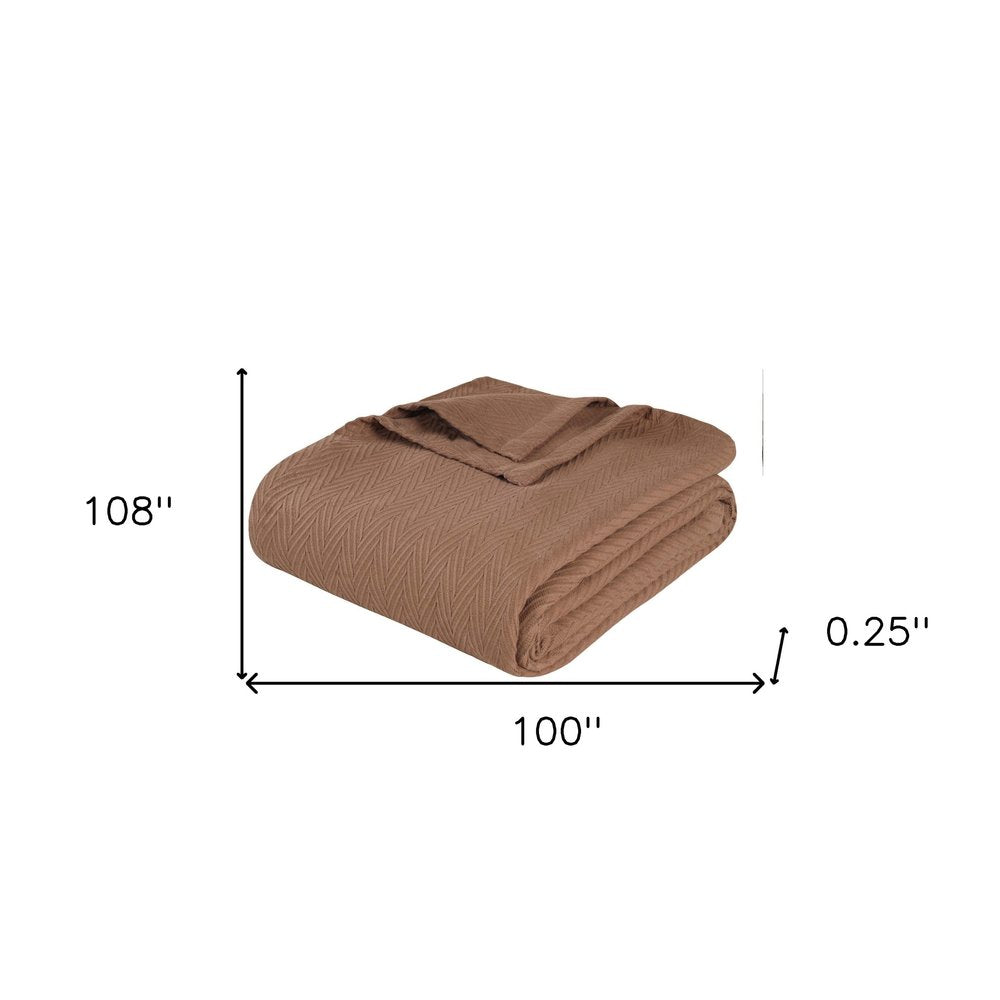 California King Taupe Cotton Woven Chevron Blanket