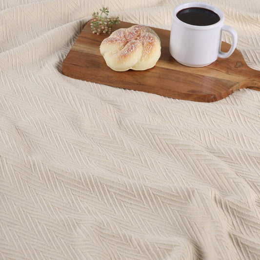 Queen Ivory Cotton Waffle Weave Blanket
