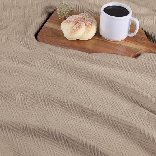 Queen Khaki Cotton Waffle Weave Blanket