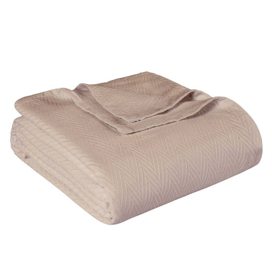Queen Khaki Cotton Waffle Weave Blanket