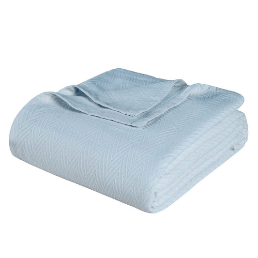 Queen Light Blue Cotton Chevron Blanket