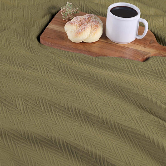 Queen Sage Cotton Woven Chevron Blanket