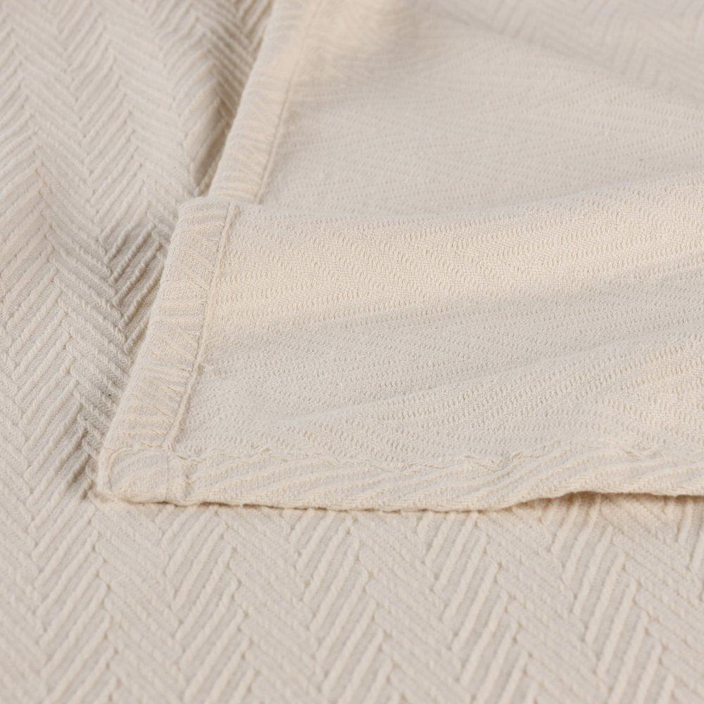 King Ivory Cotton Woven Chevron Blanket