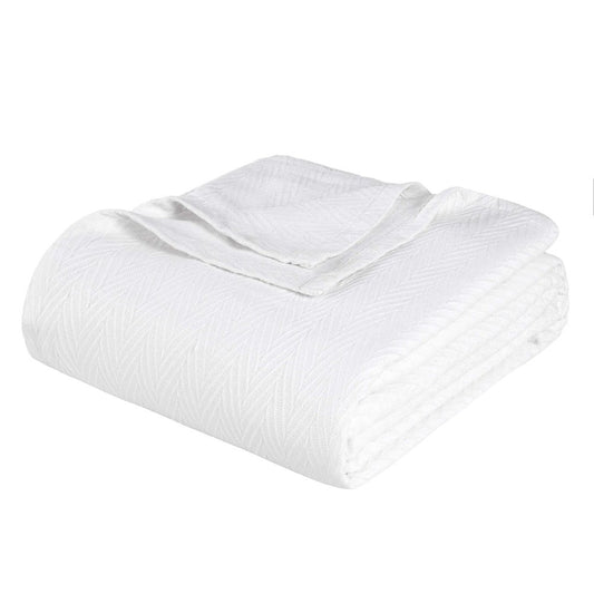 King White Cotton Woven Chevron Blanket