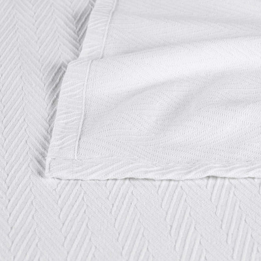 King White Cotton Woven Chevron Blanket