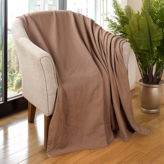 50" X 60" Taupe Cotton Woven Chevron Throw Blanket