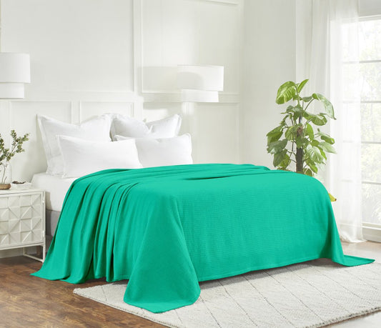 King Turquoise Cotton Waffle Weave Honeycomb Blanket