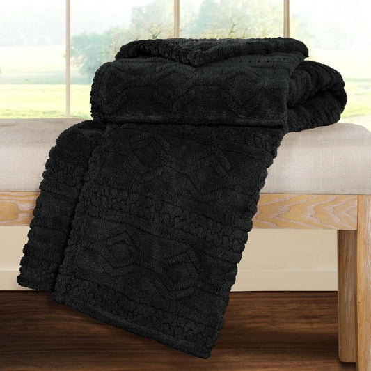 Queen Black Fleece Geometric Plush Blanket